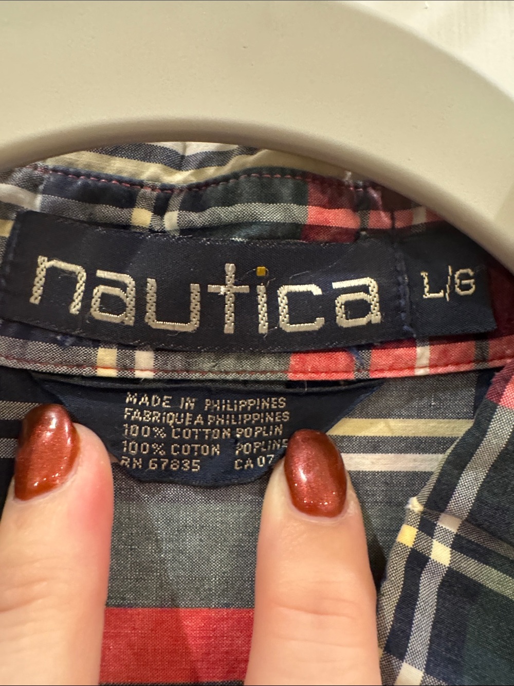 Vintage Nautica Red Navy White Tartan Plaid Button-Down Shirt Size Large - Picture 4 of 11